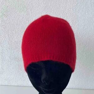 Wool and Angora Rabbit Fur Blend Knit Beanie Hat Raspberry Red Kids